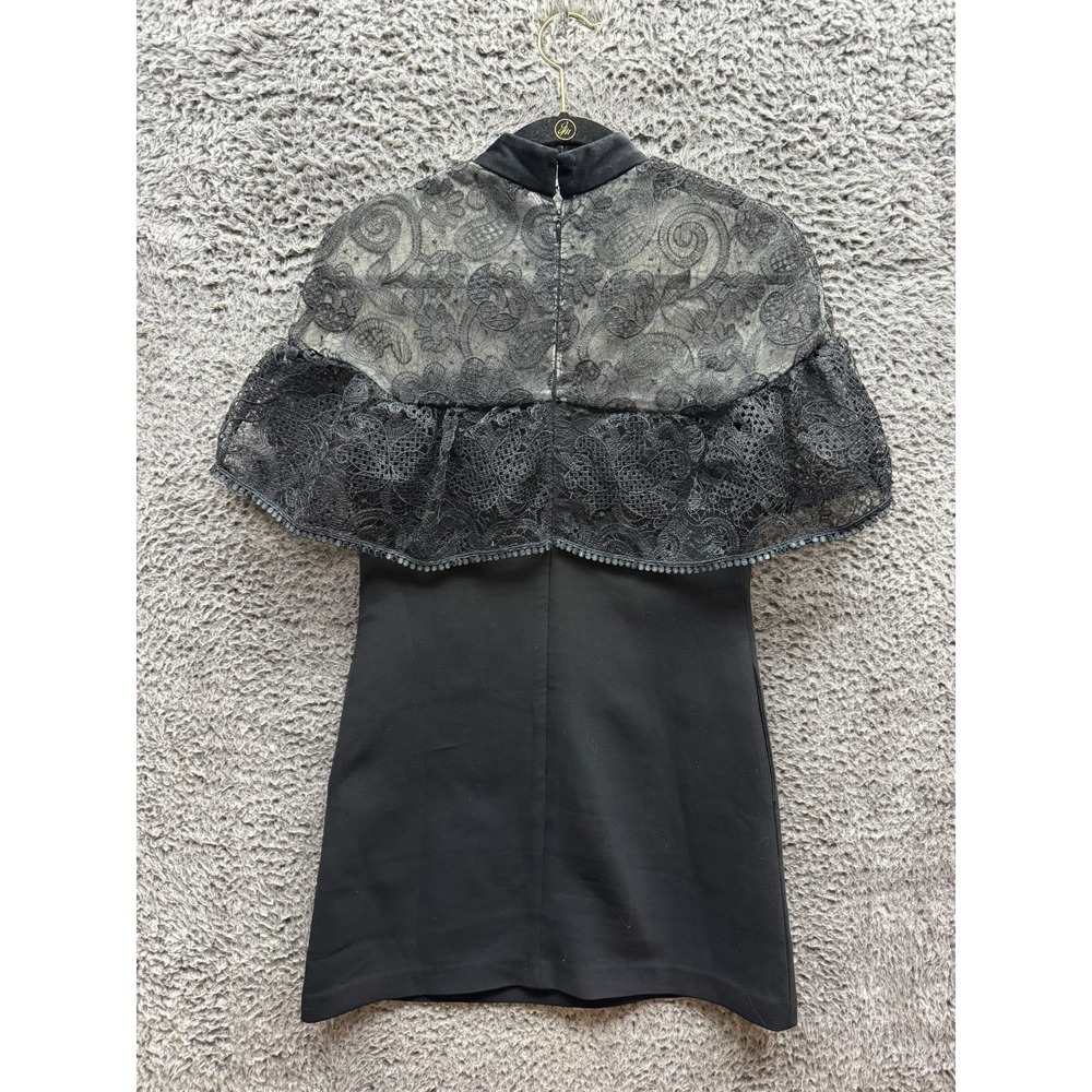 Self-Portrait Lace & Bow Accent Mock Neck Mini Shift‎ Dress Black Womens Size 6 - Picture 2 of 16